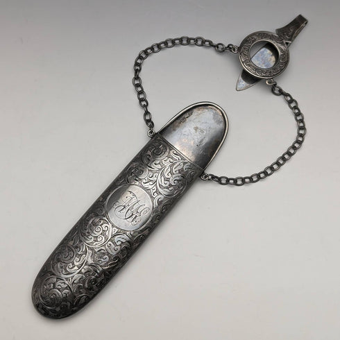 1900 British Antique Sterling Silver Chatelaine Case George Unite